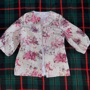 Minan Wong S Shimmery Silver Gray Evening Jacket Magenta Flower Pattern